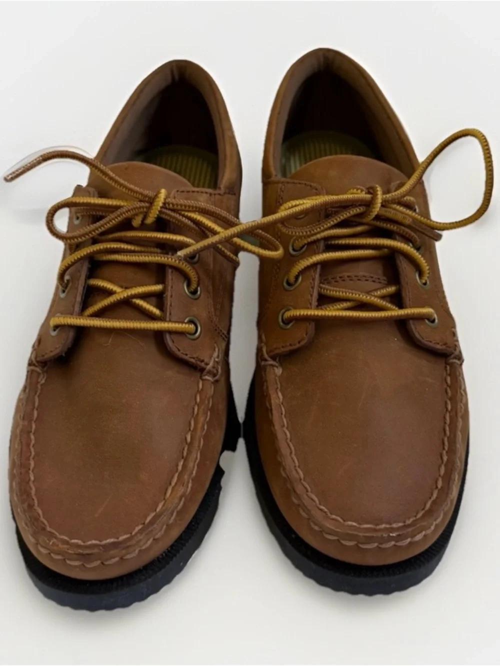 Lands End Mens 8D Brown Leather Boat Shoes Lace Up Driving Loafers Oxfords